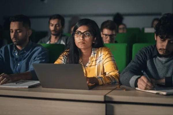 students attending class